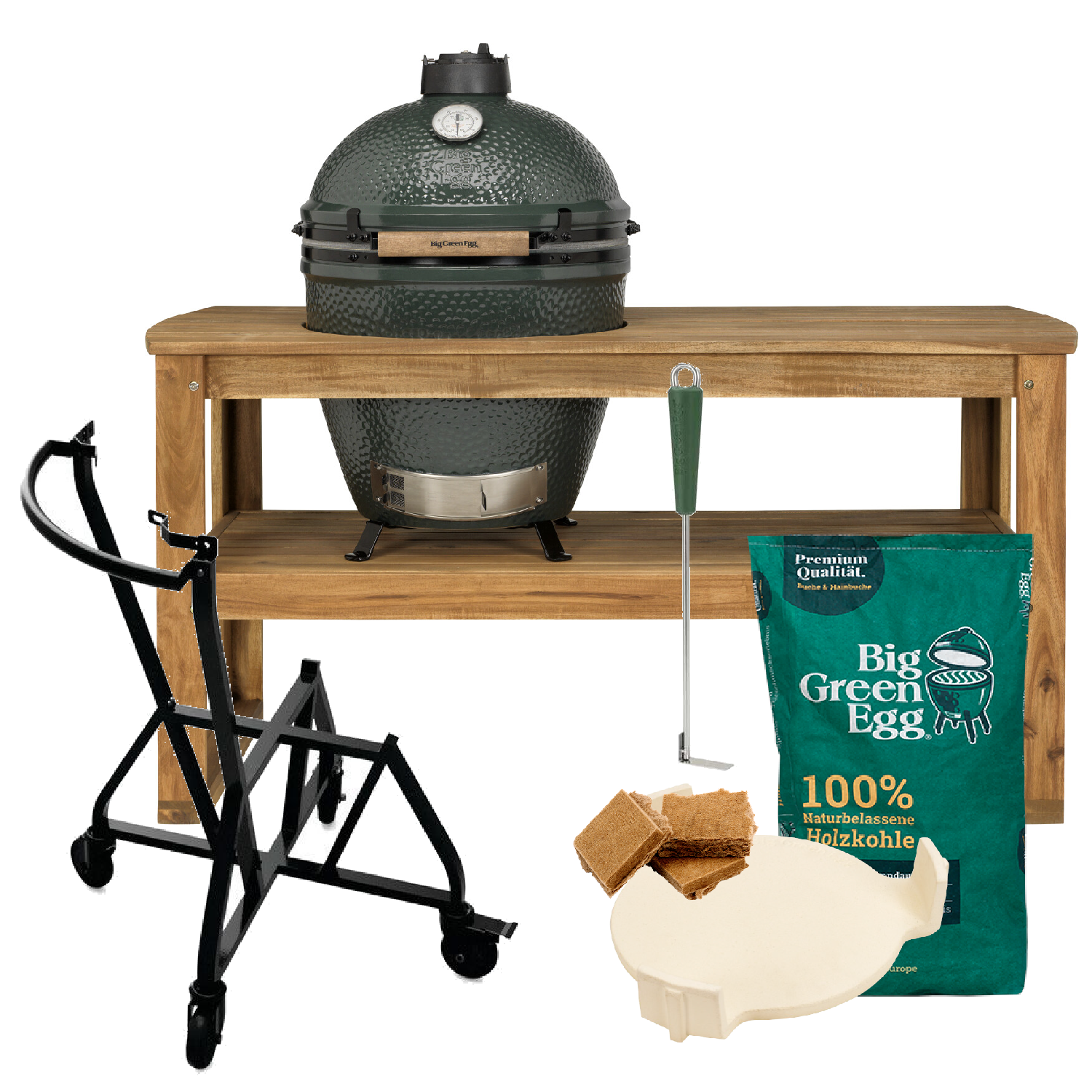 Big Green Egg Outdoorküche - Large Egg Starter Set + Akazientisch 