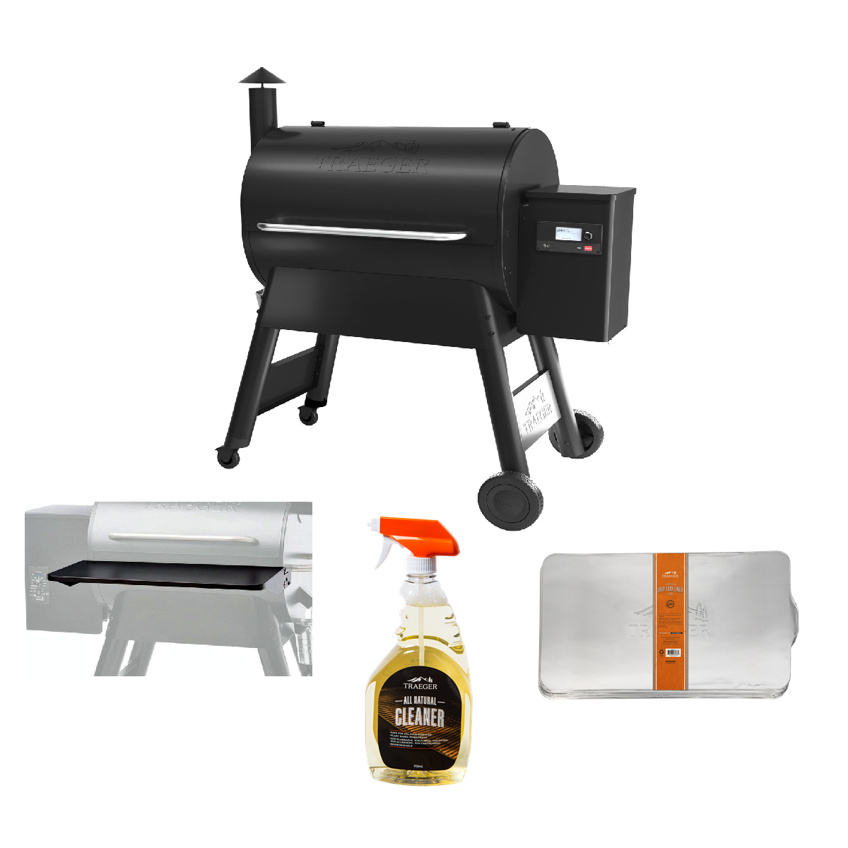 PRO D2 780 - SCHWARZ inkl. klappbare Frontablage, Grillreiniger und 3x Alu Ablaufblech