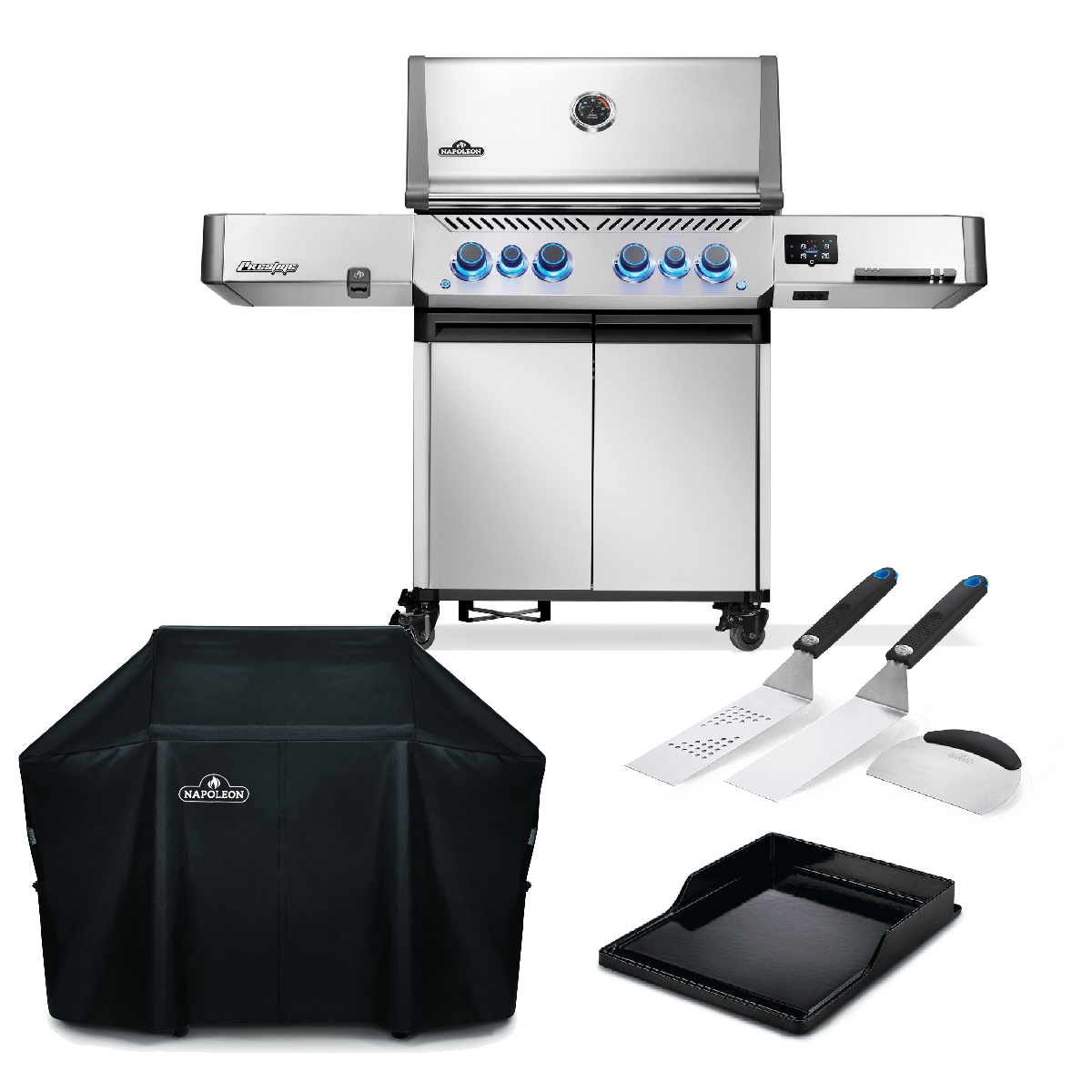 Napoleon Gasgrill Prestige 500, Connected, Edelstahl Modell 2025 inkl. Abdeckhaube, Plancha und Plancha Tool Set