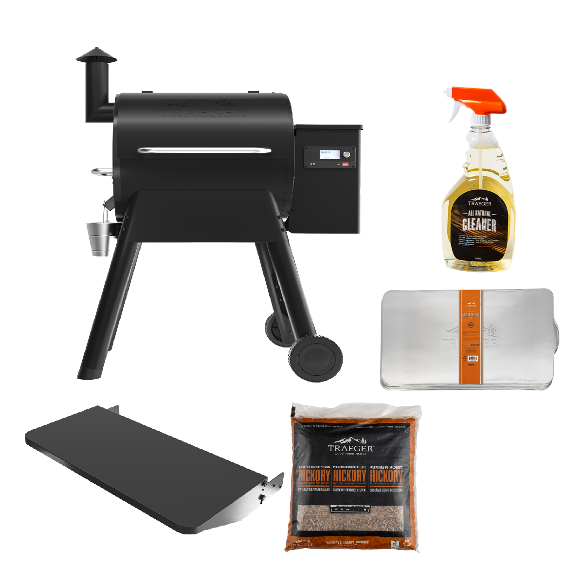 PRO D2 575 - SCHWARZ inkl. Klappbare Frontablage, Alu Ablaufbleche, 1x Pellets und Grillreiniger