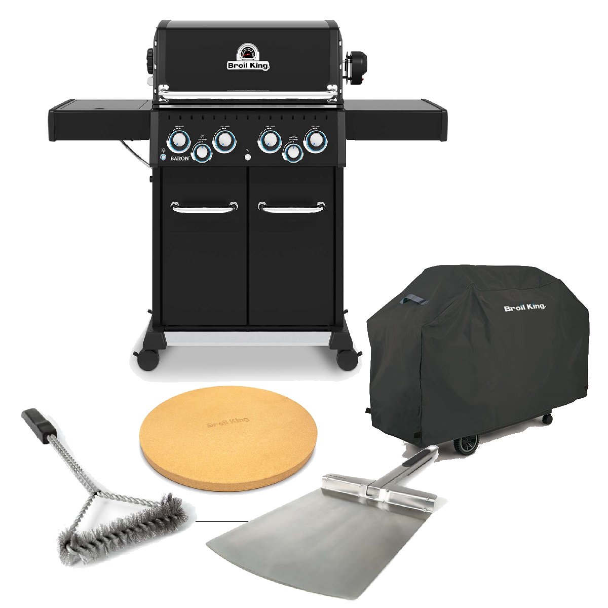 Baron™ 490 IR Shadow mit Drehspieß inkl. Broil King Abdeckhaube, Pizzastein, Pizzaschieber & Bürste