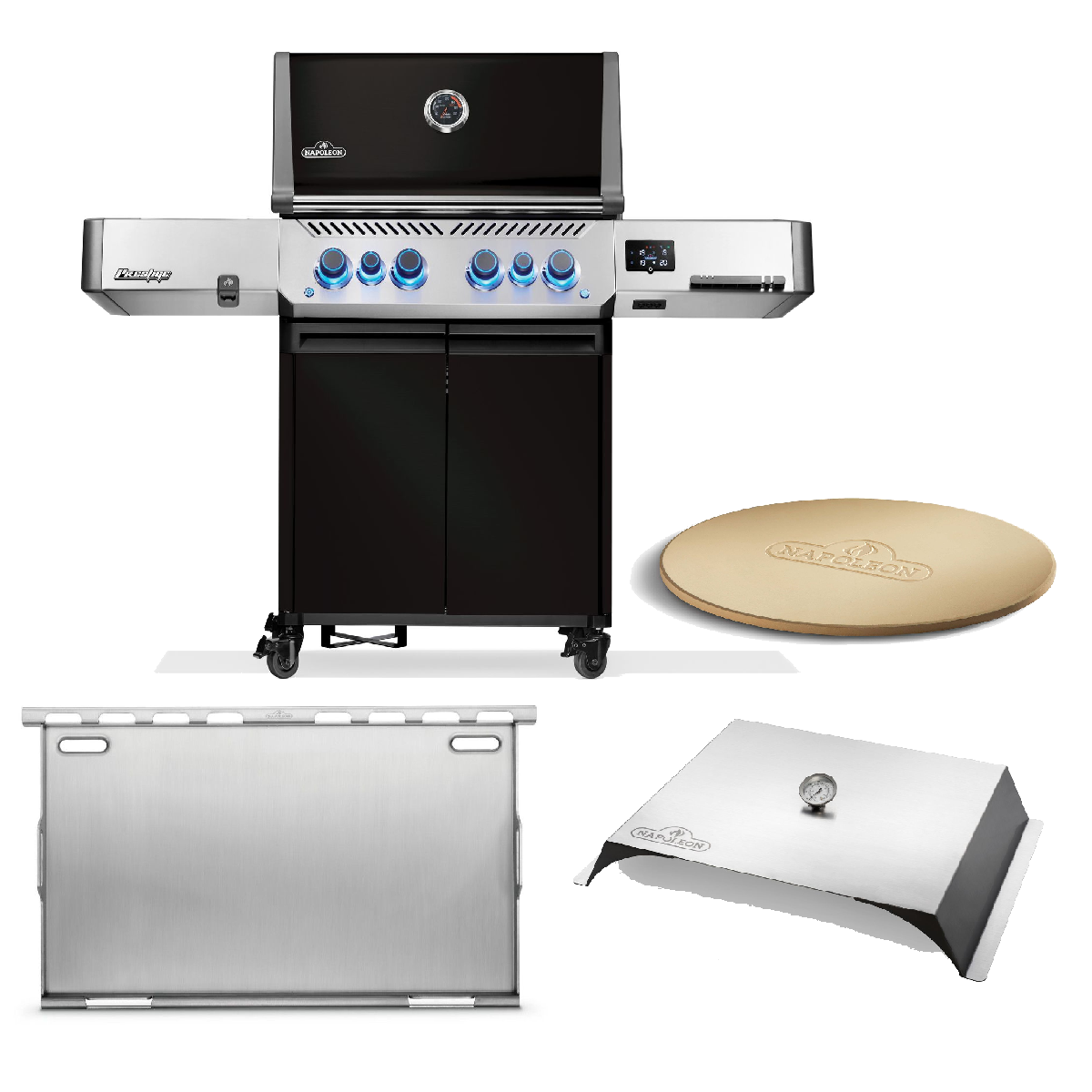 Napoleon Gasgrill Prestige 500, Connected, Schwarz Modell 2025 inkl. Pizzastein, Pizzacover und Full Size Plancha