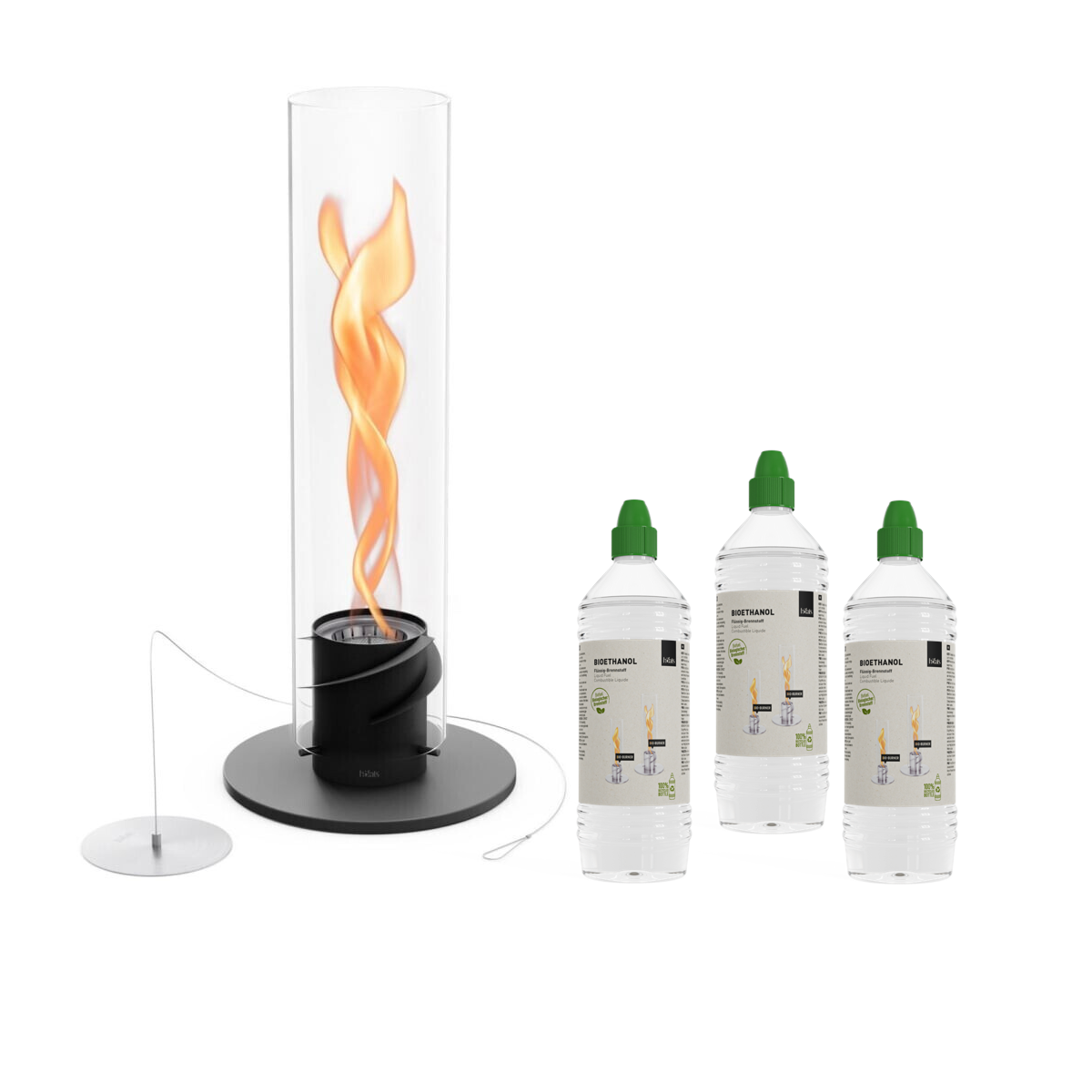 SPIN 1200 Tischfeuer schwarz inkl. 3x Bioethanol Flüssig-Brennstoff 1l Flasche