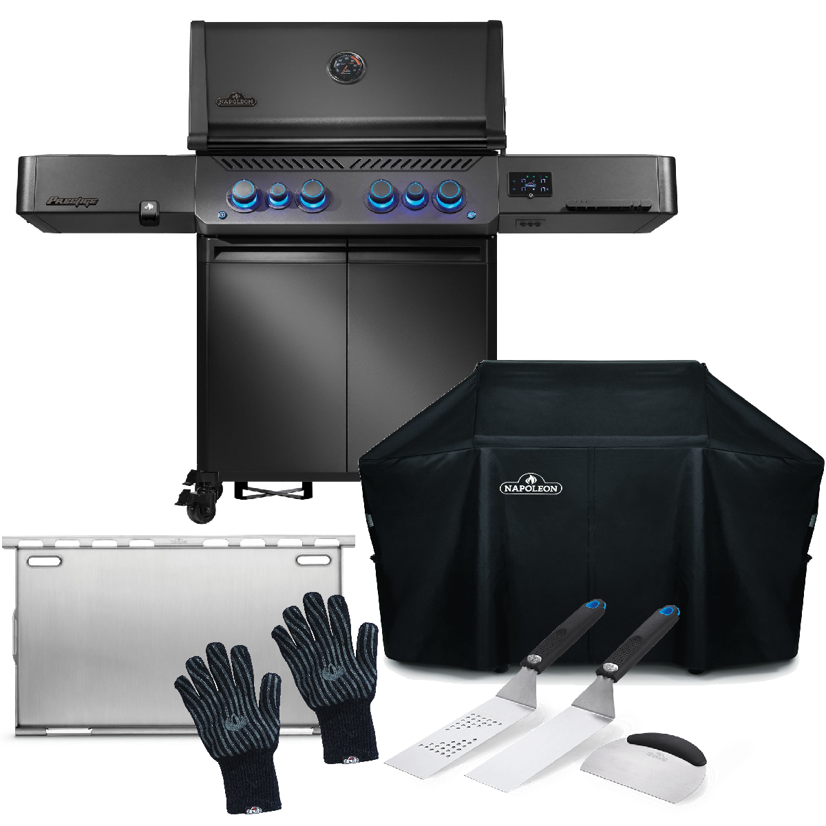 Napoleon Prestige 500 Phantom Wifi Modell 2025 inkl. Full Size Plancha, Plancha Set, Abdeckhaube und Grillhandschuhe