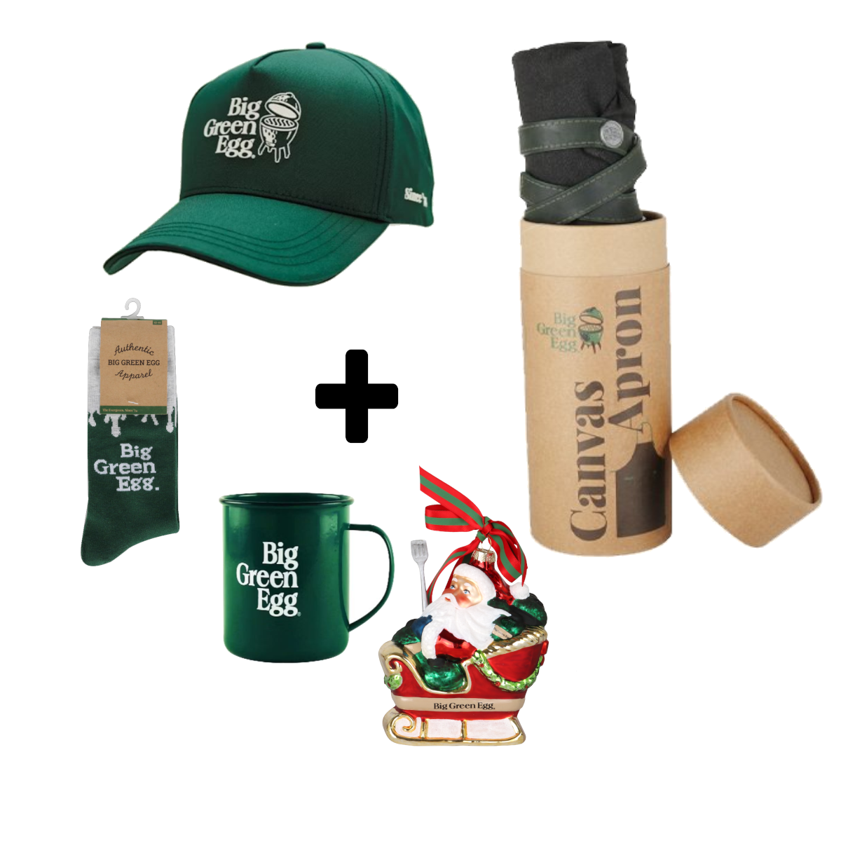 Big Green Egg "Wir lieben unser Egg" Canvas Schürze+Socken+Tasse+Basecap+Christbaumkugel 