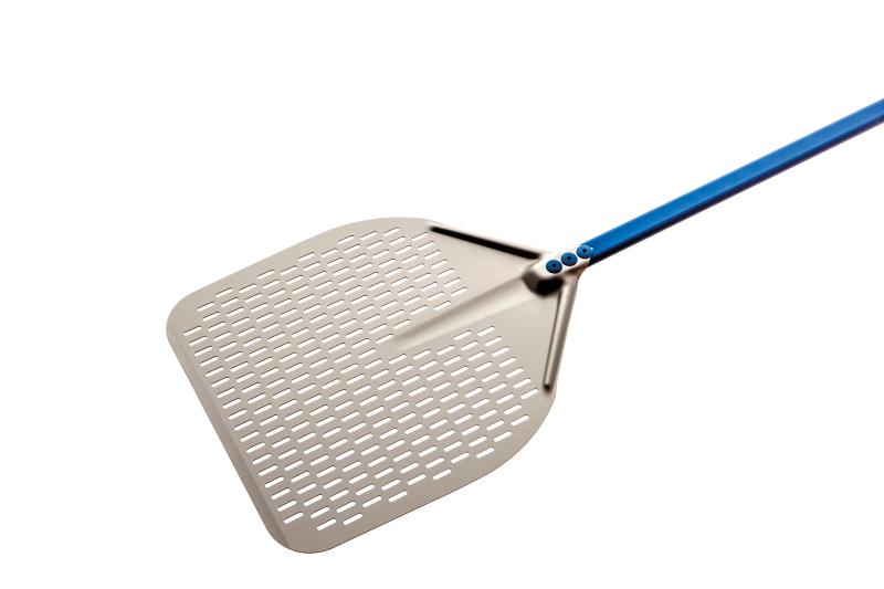 Aluminum rectangular perf. pizza peel 36x36 cm Handle 30 cm