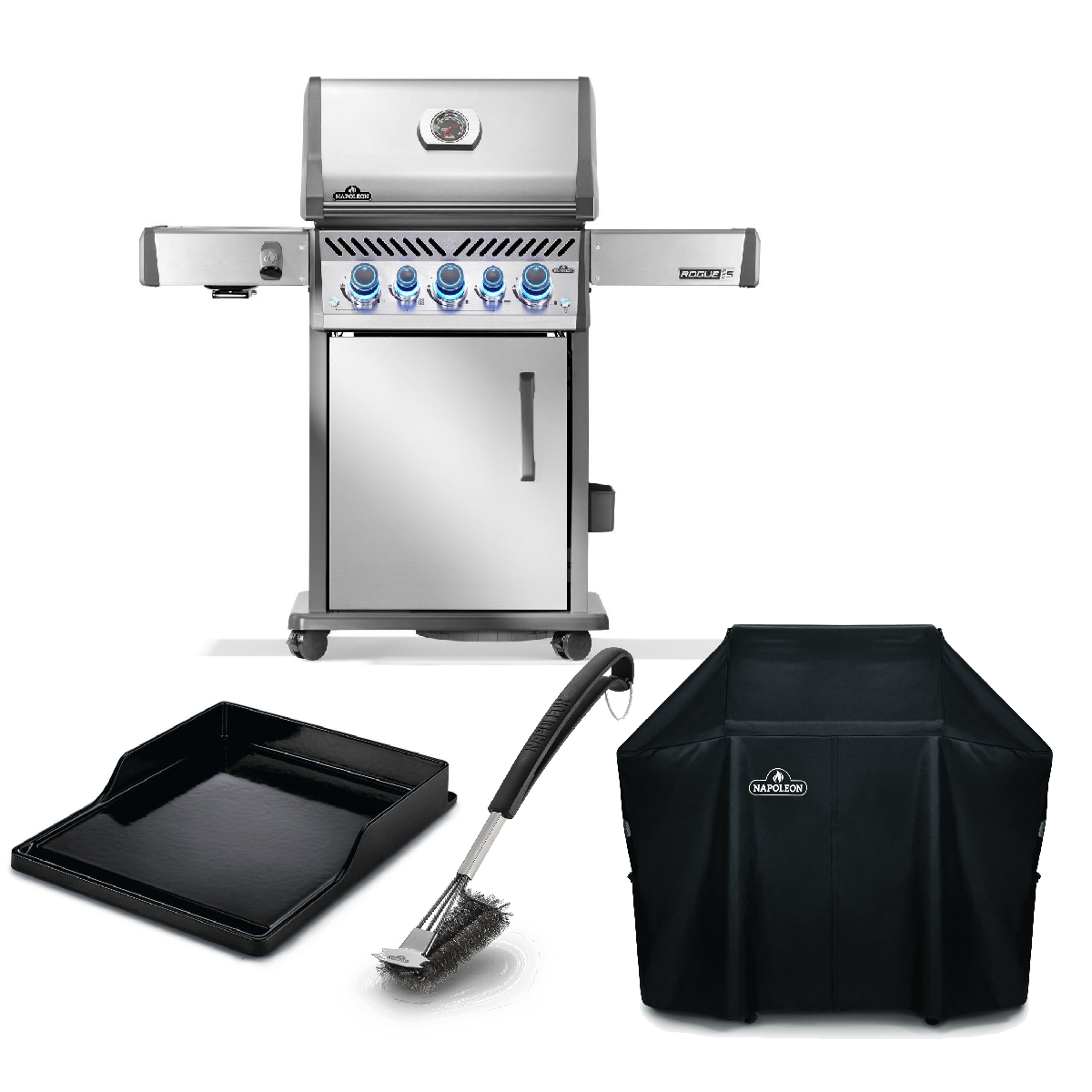 Napoleon Gasgrill Rogue PRO-S 425 mit Edelstahl Rosten, Edelstahl Modell 2025 inkl. Gussplancha, Abdeckhaube und Bürste
