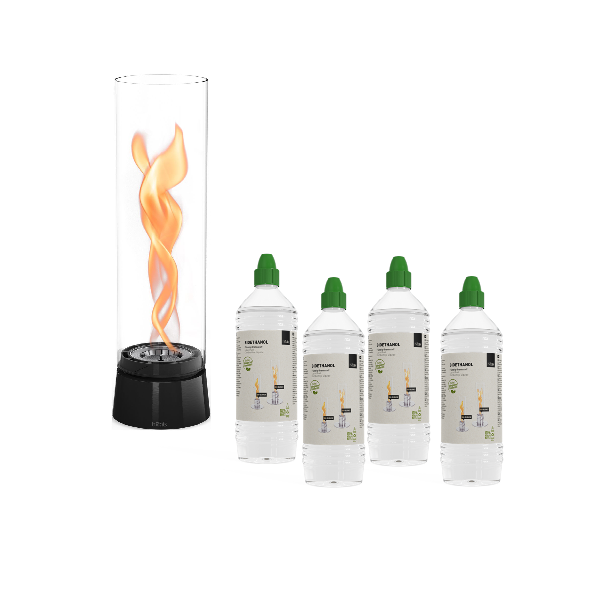 SPIN air 1200 Tischfeuer Emaille schwarz inkl. 4x Bioethanol Flüssig-Brennstoff 1l Flasche