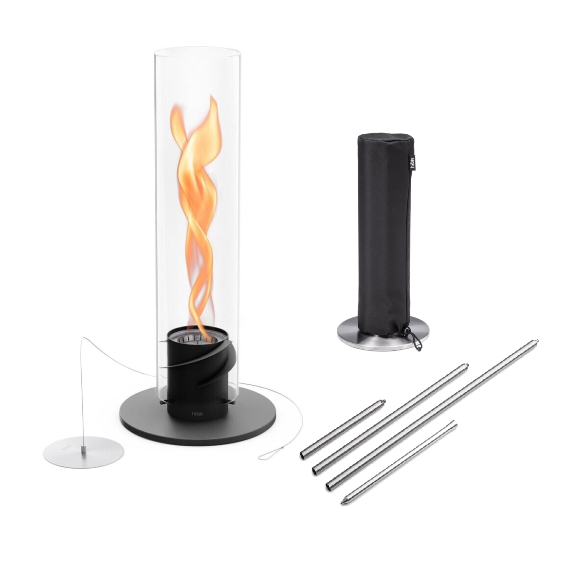 SPIN 1200 Tischfeuer schwarz inkl. Erdspiess und Abdeckhaube für Spin