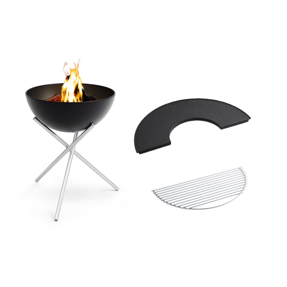 BOWL 70 Feuerschale mit Dreibein inkl. Plancha und Grillrost