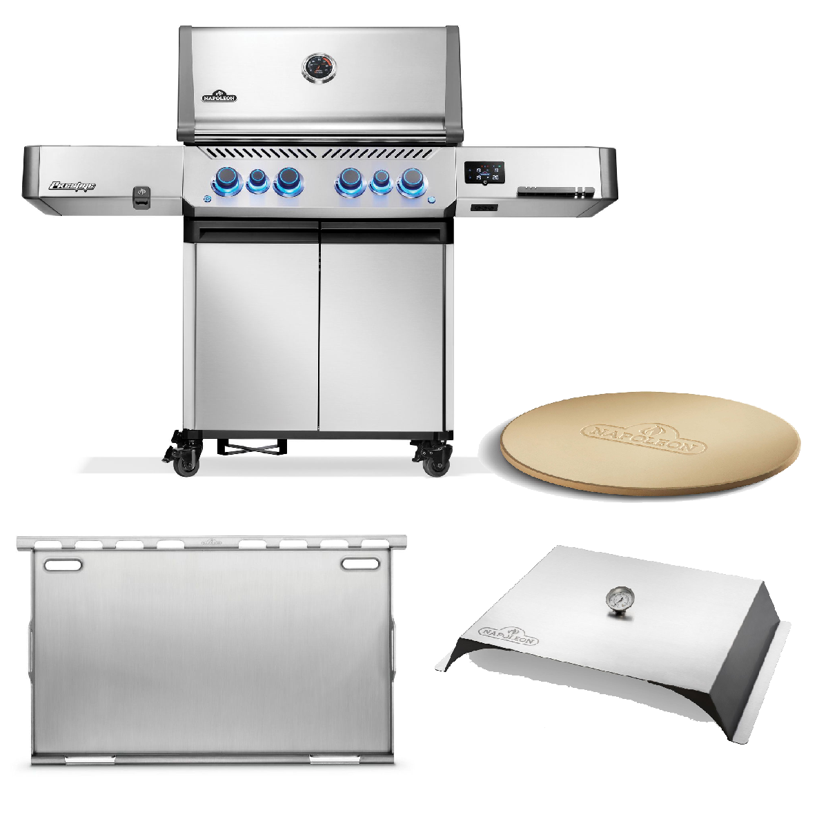 Napoleon Gasgrill Prestige 500, Connected, Edelstahl Modell 2025 inkl.Pizzastein, Pizzacover und Full Size Plancha