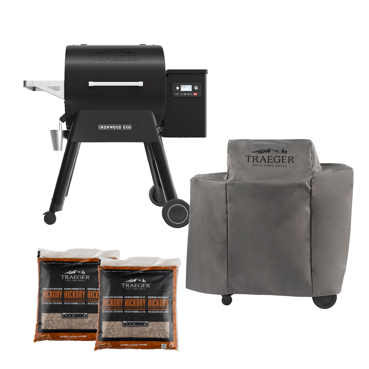 IRONWOOD 650 - SCHWARZ  inkl. Abdeckhaube und 2x Sack Pellets