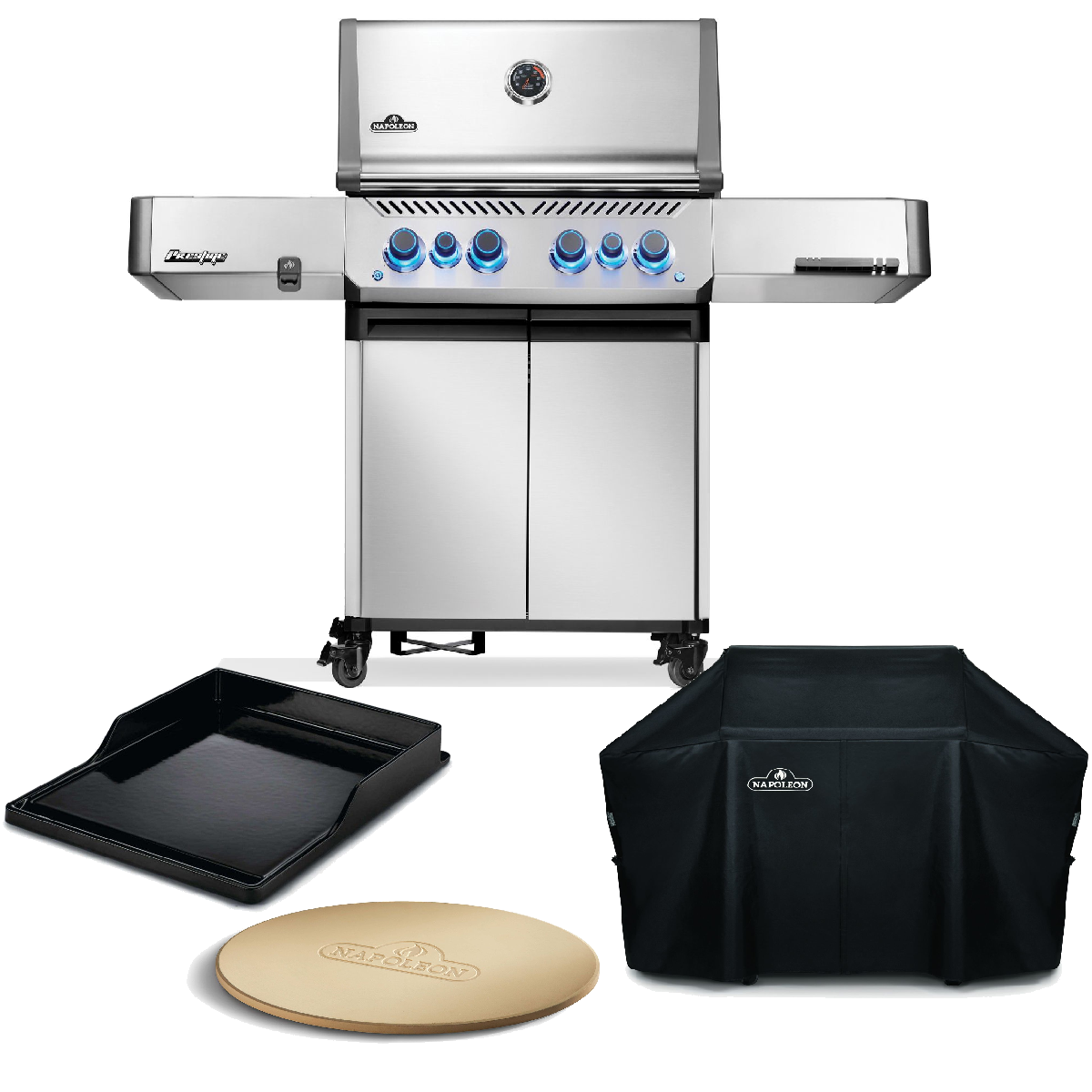 Napoleon Gasgrill Prestige 500, Edelstahl Modell 2025  inkl. Abdeckhaube, Plancha und Pizzastein