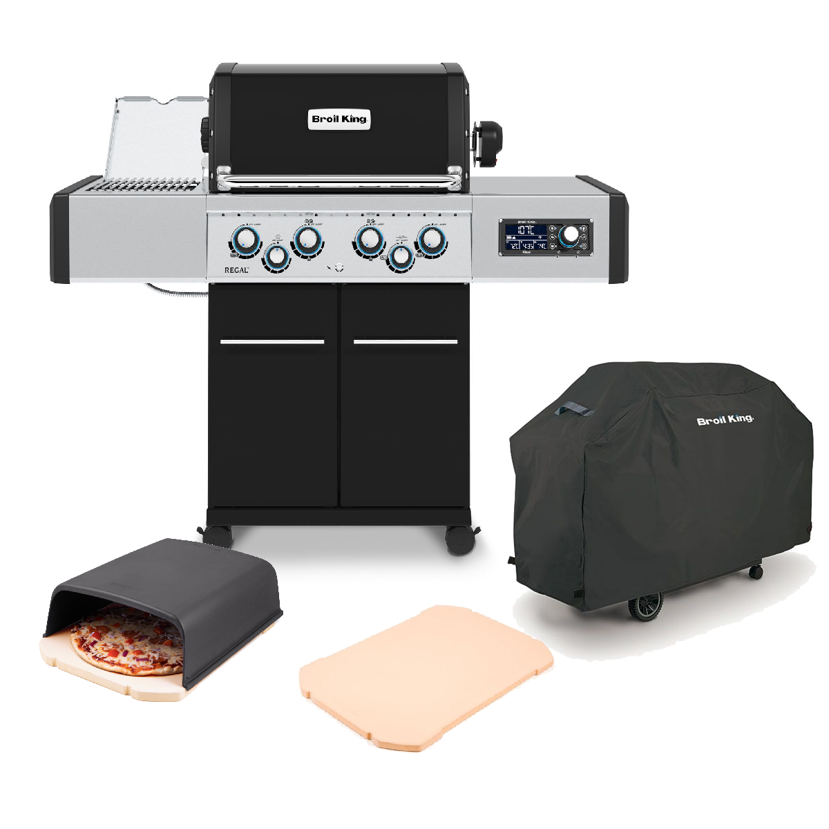 REGAL Q 490 IR m. Drehspieß inkl. Abdeckhaube, Pizzastein & Pizza Cover aus Gusseisen