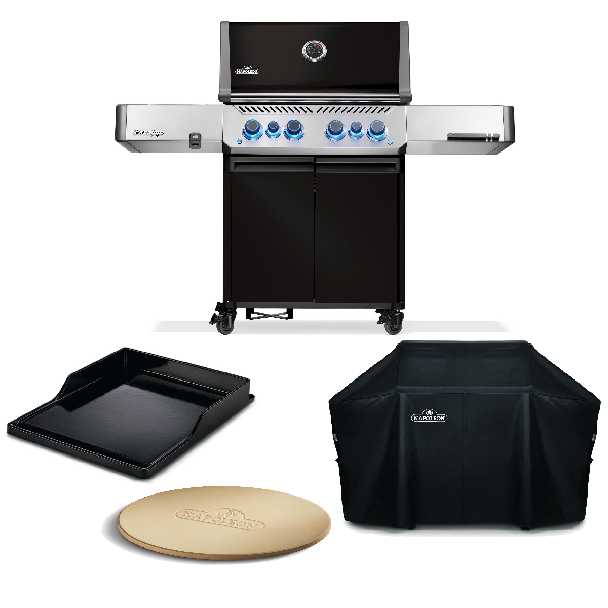 Napoleon Gasgrill Prestige 500, Schwarz Modell 2025 inkl. Abdeckhaube, Plancha und Pizzastein
